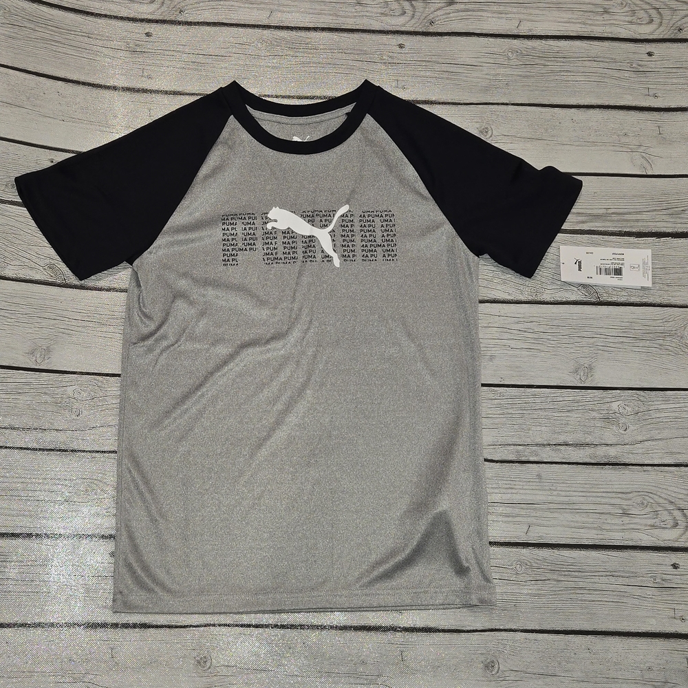 NWT Puma Logo Lt Heather Grey Raglan Short Sleeve T-Shirt Boys Size M